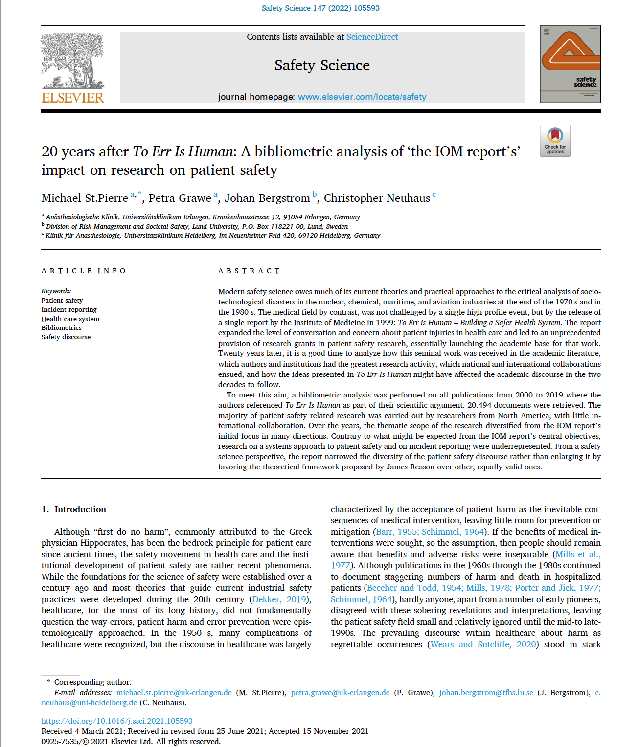 Safety Science, Journal